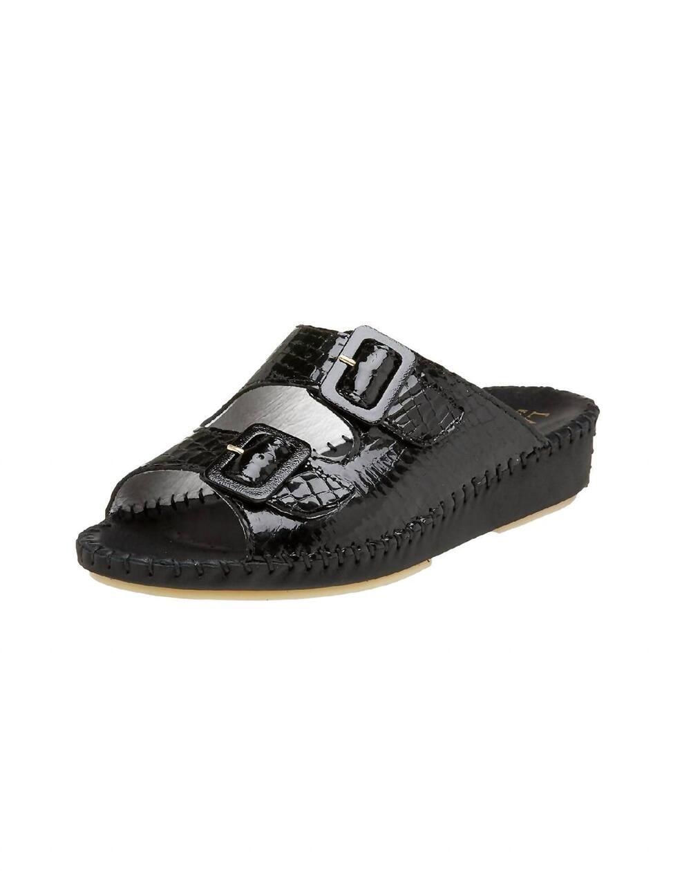 NEW LAPLUME women's jen slide sandal in black croc patent